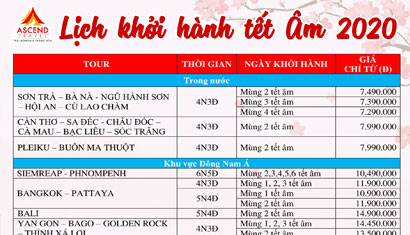 Tour khởi hành dịp tết Nguyên Đán